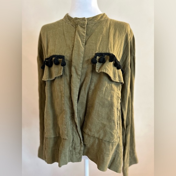 Zara linen Olive Green Women's Jacket medium - Picture 6 of 15